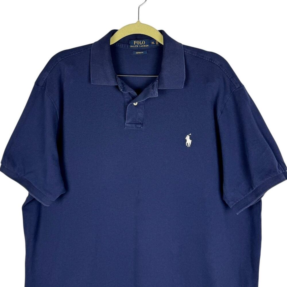 Polo Ralph Lauren‎ Navy Blue Cotton Custom Fit Collared Short Sleeve Top Sz XL - Picture 3 of 11